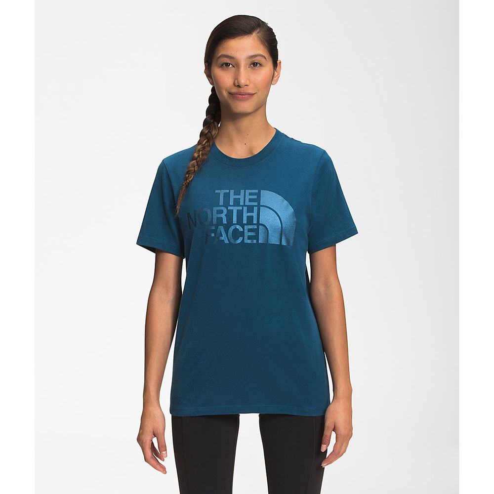 The North Face T-Shirts Womens Australia - The North Face Short Sleeve Half Dome Cotton Blue (VSG-86